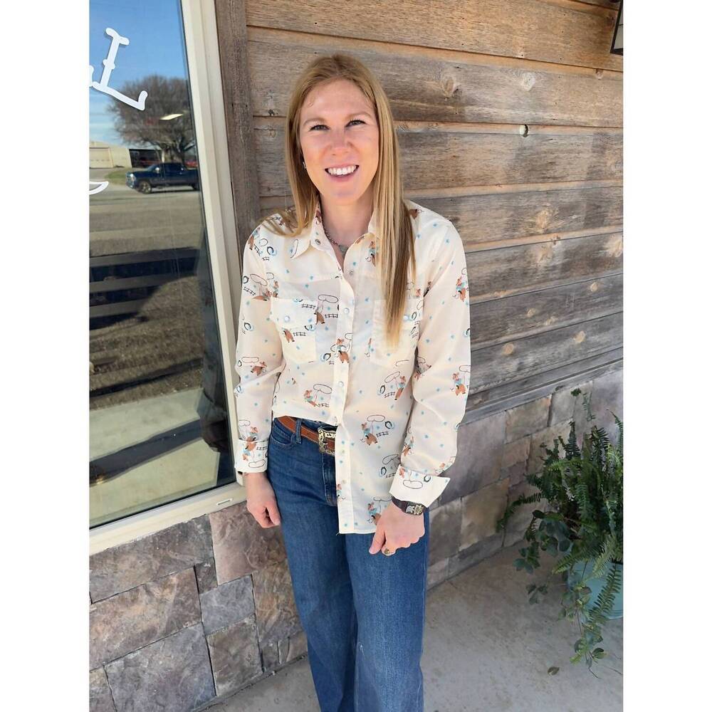 NEW HOWDY HANNY star cowboy long sleeve button up shirt in ecru